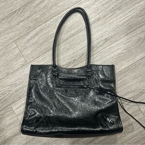 Black faux Leather city bag Tote Bag